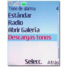 Si selecciona Descargas tonos:Siga las indicaciones de la pantalla para descargar el tono deseado.