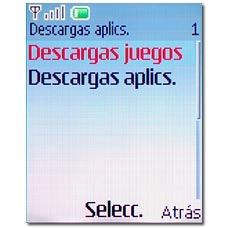 Elija Descargas juegos y pulse Descargas aplics. y pulse la tecla de navegación.