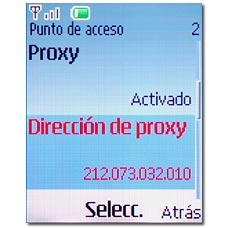 Vaya a Dirección de proxy y pulse la tecla de navegación.