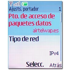 Vaya a Pto. de acceso de paquetes datos y pulse la tecla de navegación.
