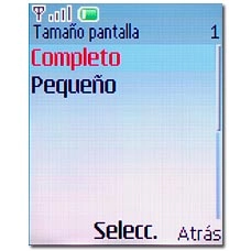 Elija Completo o Pequeño y pulse la tecla de navegación.