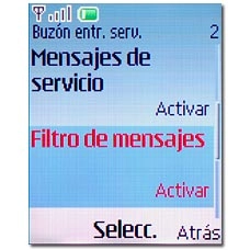 Elija uno de los ajustes siguientes:Filtro de mensajes, véase 2a.