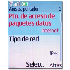 Vaya a Pto. de acceso de paquetes datos y pulse la tecla de navegación.