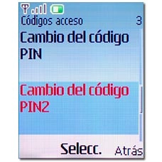 Vaya a Cambio del código PIN2 y pulse la tecla de navegación.