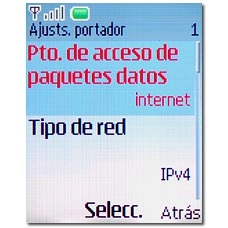 Vaya a Pto. de acceso de paquetes datos y pulse la tecla de navegación.