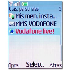 Elija la configuración WAP y de Internet que acaba de crear (Vodafone live!) y pulse Opcs..