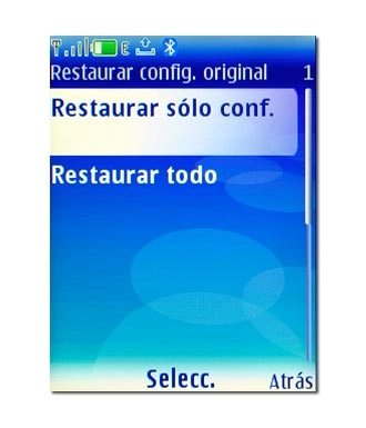 Elija Restaurar sólo conf. o Restaurar todo y pulse la tecla de navegación.