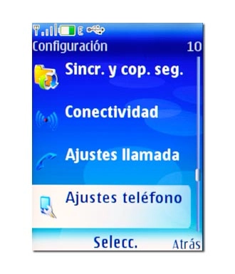 Vaya a Ajustes teléfono y pulse la tecla de navegación.