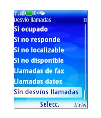 Vaya a Sin desvíos llamadas y pulse la tecla de navegación.