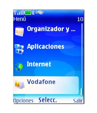 Vaya a Vodafone y pulse la tecla de navegación.La pantalla muestra ahora el menú principal de Vodafone SIM Toolkit.