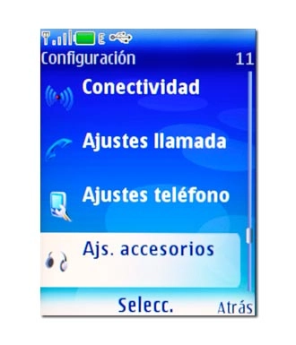 Vaya a Ajs. accesorios y pulse la tecla de navegación.