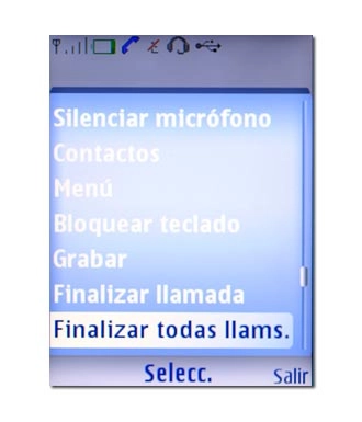 Vaya a Finalizar todas llams. y pulse la tecla de navegación.Se finalizan ambas llamadas.