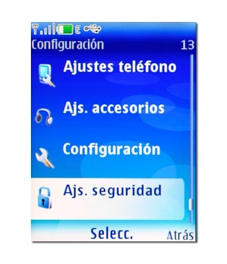 Vaya a Ajs. seguridad y pulse la tecla de navegación.