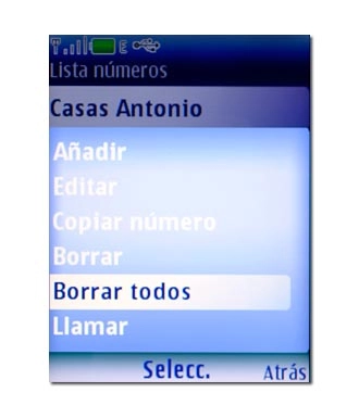 Vaya a Borrar todos y pulse la tecla de navegación.