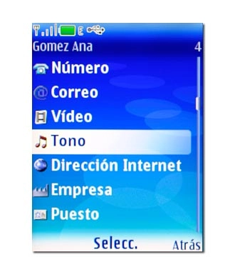 Vaya a Tono y pulse la tecla de navegación.