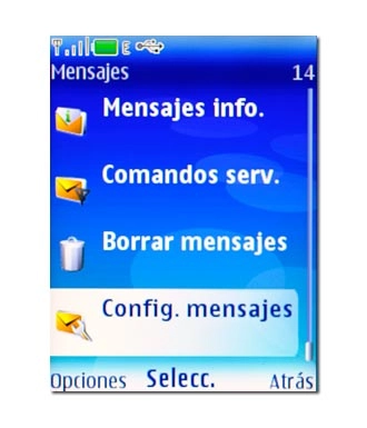Vaya a Config. mensajes y pulse la tecla de navegación.