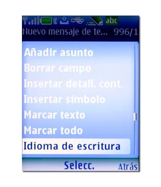 Vaya a Idioma de escritura y pulse la tecla de navegación.