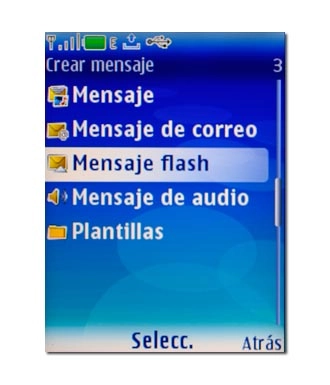 Vaya a Mensaje flash y pulse la tecla de navegación.