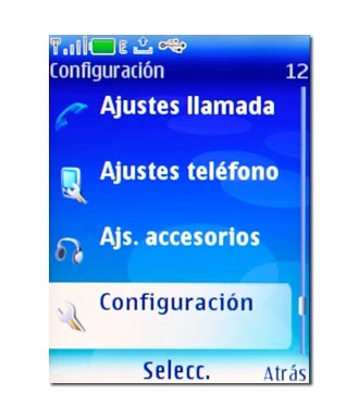 Vaya a Configuración y pulse la tecla de navegación.