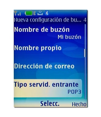 Vaya a Tipo servid. entrante y pulse la tecla de navegación.