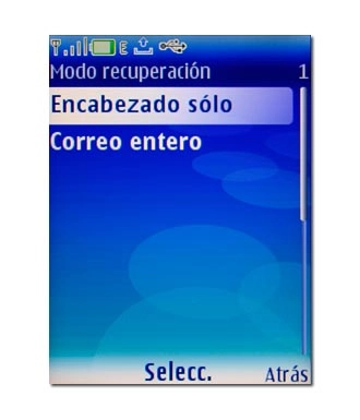 Elija Encabezado sólo o Correo entero y pulse la tecla de navegación.