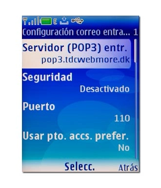 Vaya a Servidor (POP3) entr. y pulse la tecla de navegación.