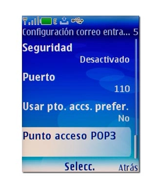 Vaya a Punto acceso POP3 y pulse la tecla de navegación.