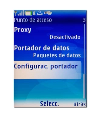 Vaya a Configurac. portador y pulse la tecla de navegación.