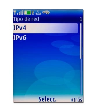 Elija IPv4 o IPv6 y pulse la tecla de navegación.