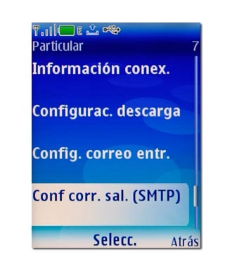 Vaya a Conf corr. sal. (SMTP) y pulse la tecla de navegación.