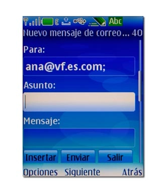 Vaya a Asunto.Introduzca el asunto del correo electrónico.