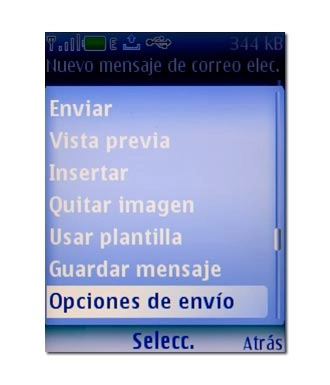 Vaya a Opciones de envío y pulse la tecla de navegación.