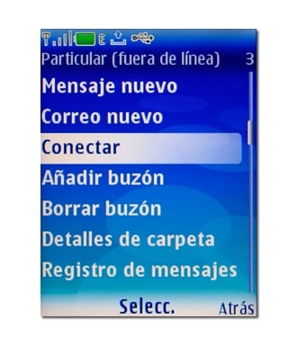 Vaya a Conectar y pulse la tecla de navegación.El teléfono establece ahora conexión con su cuenta de correo y descarga y envía correos electrónicos.
