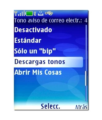 Si selecciona Descargas tonos:Siga las indicaciones de la pantalla para descargar el tono deseado. Si selecciona Descargas tonos:Siga las indicaciones de la pantalla para descargar el tono deseado.