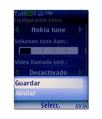 Vaya a Guardar y pulse la tecla de navegación.
