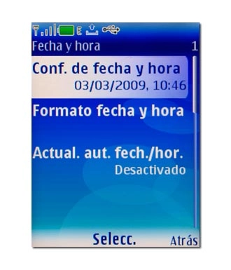 Vaya a Conf. de fecha y hora y pulse la tecla de navegación.