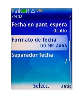 Vaya a Formato de fecha y pulse la tecla de navegación.