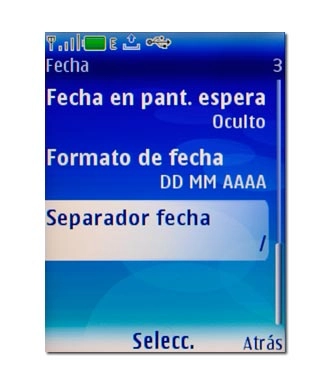 Vaya a Separador fecha y pulse la tecla de navegación.