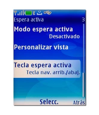 Vaya a Tecla espera activa y pulse la tecla de navegación.