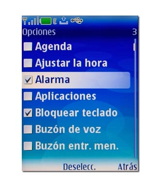 Cuando la casilla a la izquierda de un punto del menú está marcada con una V, el punto está seleccionado.