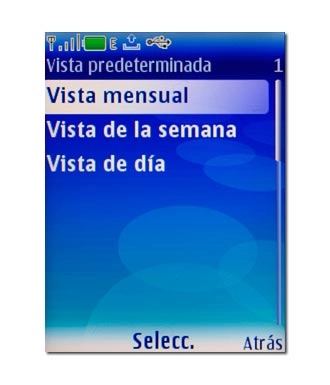 Elija Vista mensual, Vista de la semana o Vista de día y pulse la tecla de navegación.