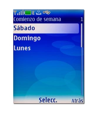 Elija Sábado, Domingo o Lunes y pulse la tecla de navegación.