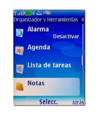 Vaya a Notas y pulse la tecla de navegación.