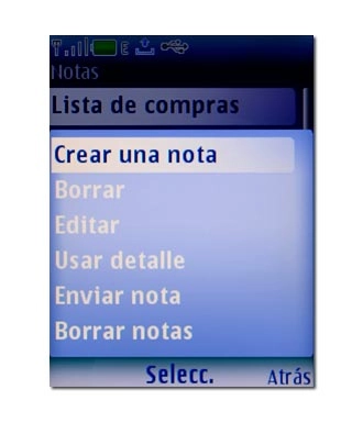 Vaya a Crear una nota y pulse la tecla de navegación.