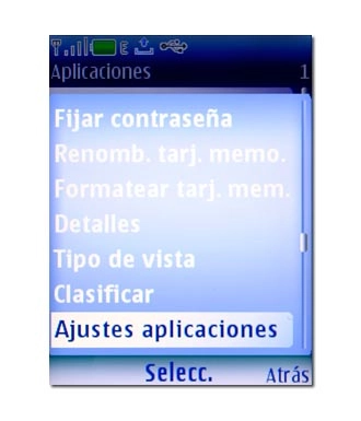 Vaya a Ajustes aplicaciones y pulse la tecla de navegación.