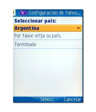 Elija la lista desplegable bajo Seleccionar país y pulse la tecla de navegación.