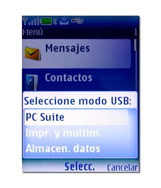 Vaya a PC Suite y pulse la tecla de navegación.