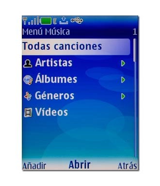 Vaya a Todas canciones y pulse la tecla de navegación.