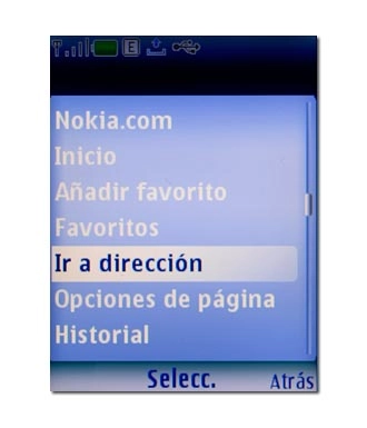Para ir a una página de Internet de libre elección:Vaya a Ir a dirección y pulse la tecla de navegación.