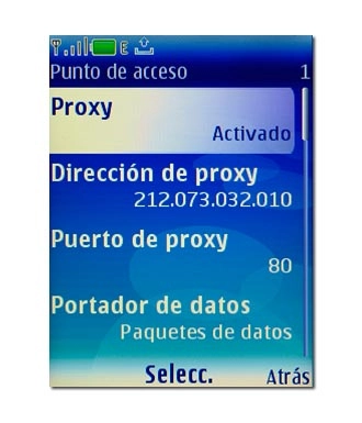 Vaya a Proxy y pulse la tecla de navegación.